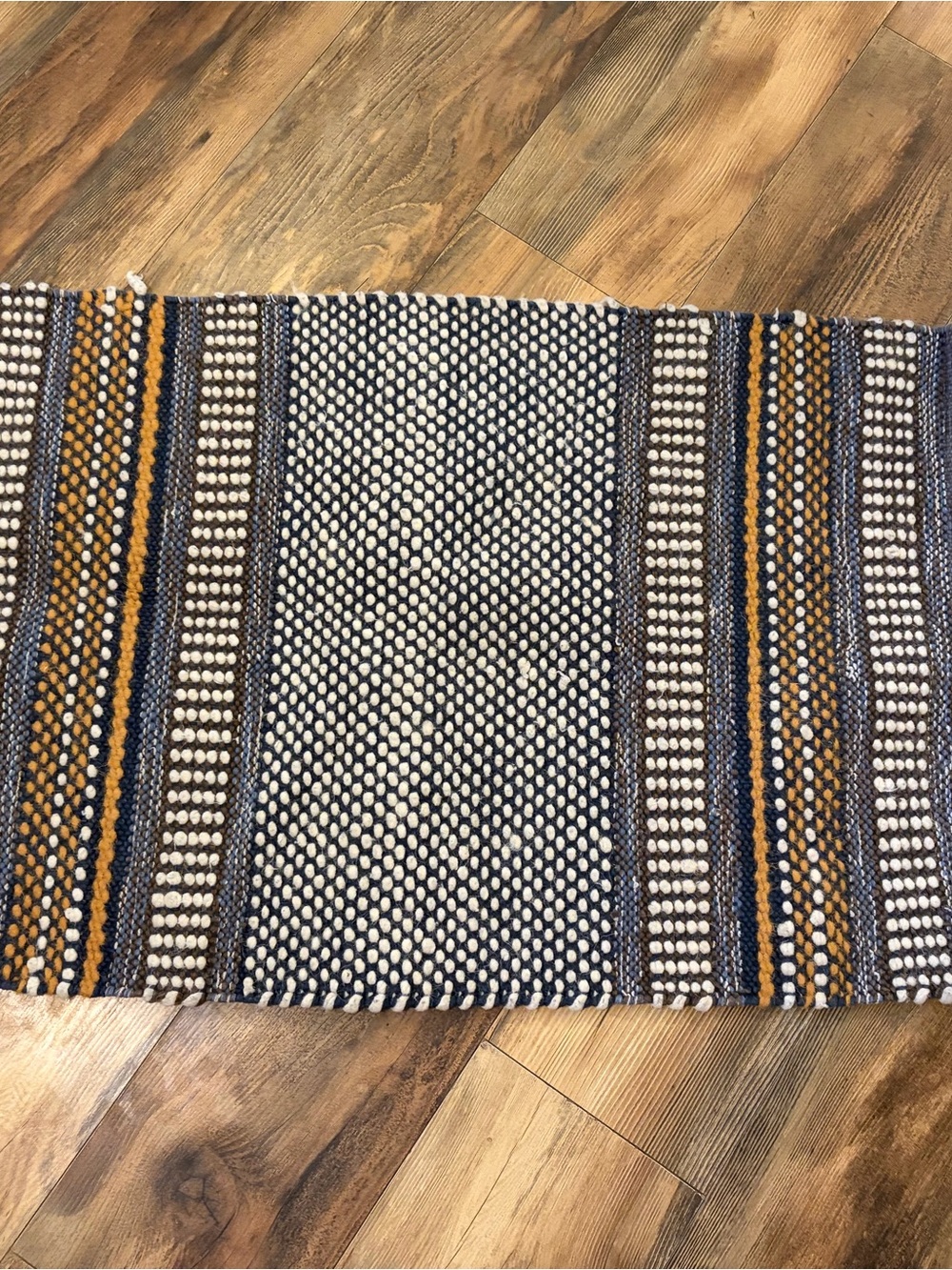 Striped Woven Accent Door Mat in Navy, White & Mustard